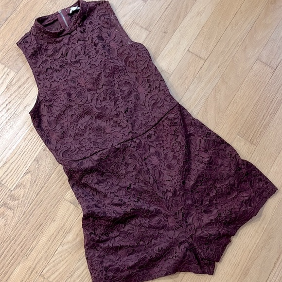 GARAGE Lace Burgundy Zipper Back Romper - Picture 2 of 13